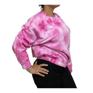 Victorias Secret Pink Crew Sweatshirt‎ Sweater Jacket Top Neon Pink Tie Dye M